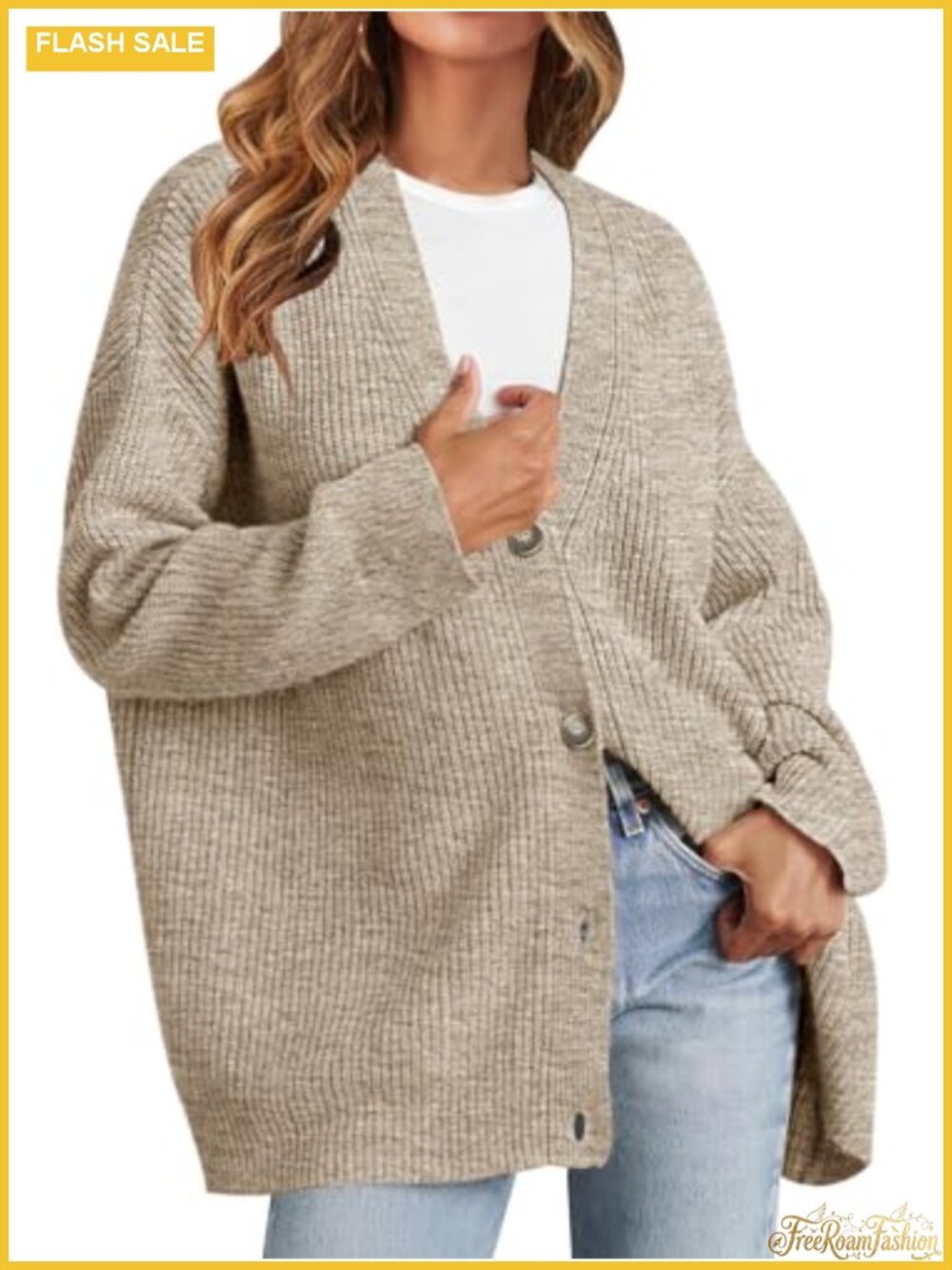 Oversized V Neck Button Down Cardigan Sweater Casual Relaxed Fit